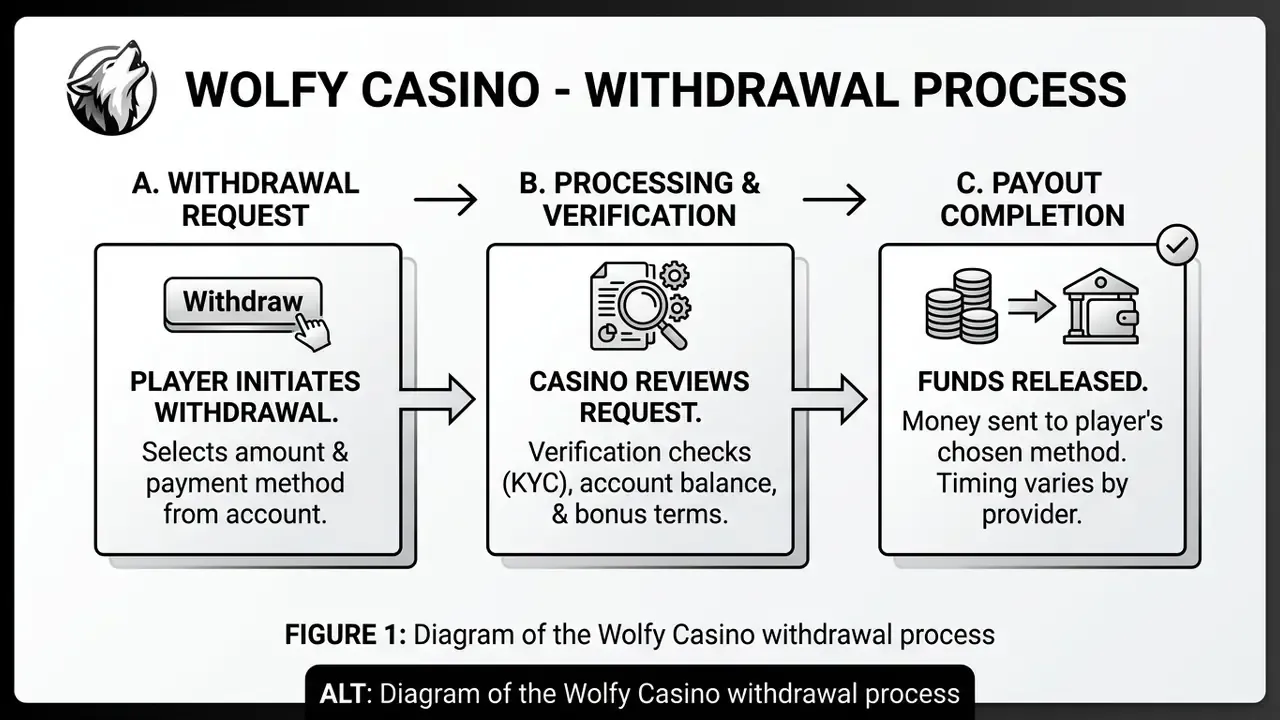 Diagram of the Wolfy Casino withdrawal process
